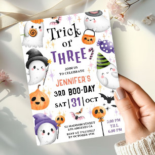 Trick oder Three! Niedlich Ghosts Halloween 3. Geb Einladung