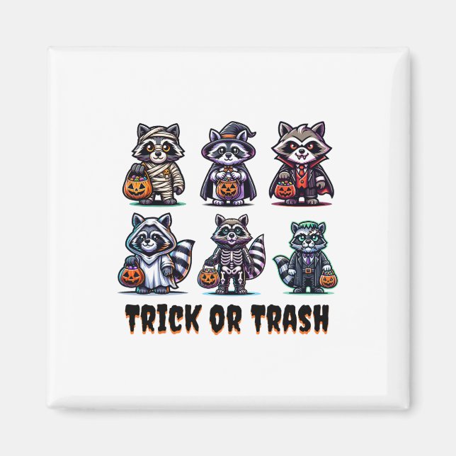 Trick oder Trash Halloween Funny Raccoon Herbst He Magnet (Vorne)