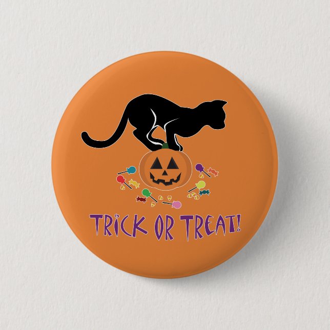 Trick oder Treat Black Cat Button (Vorderseite)