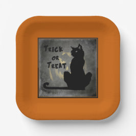 Trick oder Treat Black Cat Halloween Papierplatte Pappteller