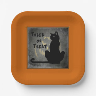 Trick oder Treat Black Cat Halloween Papierplatte Pappteller