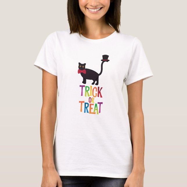 Trick oder Treat Black Cat Halloween T-Shirt (Vorderseite)