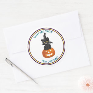 Trick oder Treat Black Cat & lustige Pumpkin Hallo Runder Aufkleber