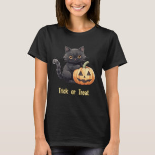 Trick oder Treat Black Cat Pumpkin Black Halloween T-Shirt
