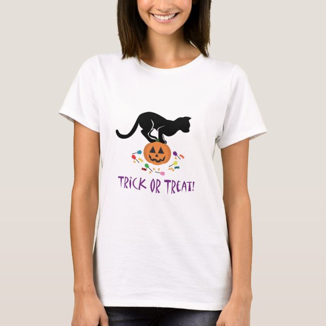 Trick oder Treat Black Cat T-Shirt (Vorderseite)