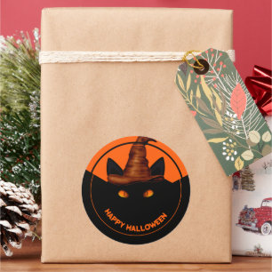 Trick oder Treat Black Cat und Beängstigendes Kürb Runder Aufkleber