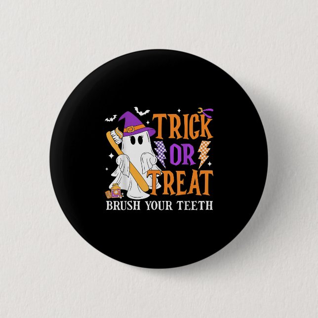 Trick oder Treat Brush Ihre Zähne Niedlich Ghost H Button (Vorderseite)