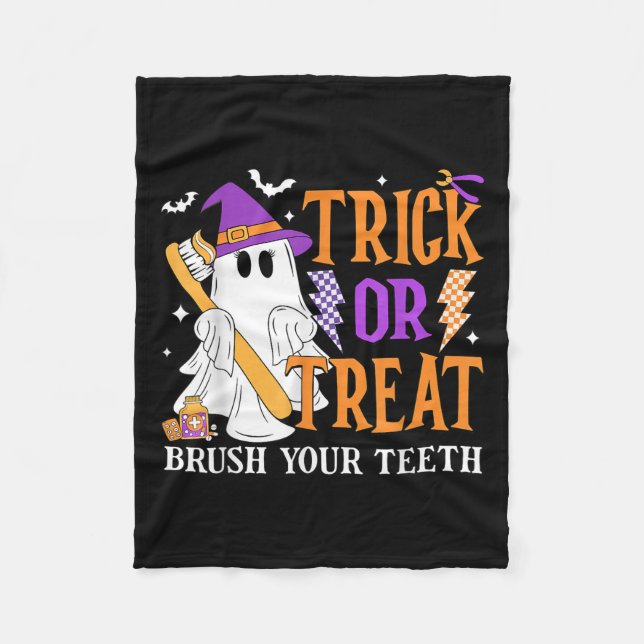 Trick oder Treat Brush Ihre Zähne Niedlich Ghost H Fleecedecke (Vorderseite)