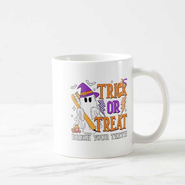 Trick oder Treat Brush Ihre Zähne Niedlich Ghost H Kaffeetasse (Rechts)