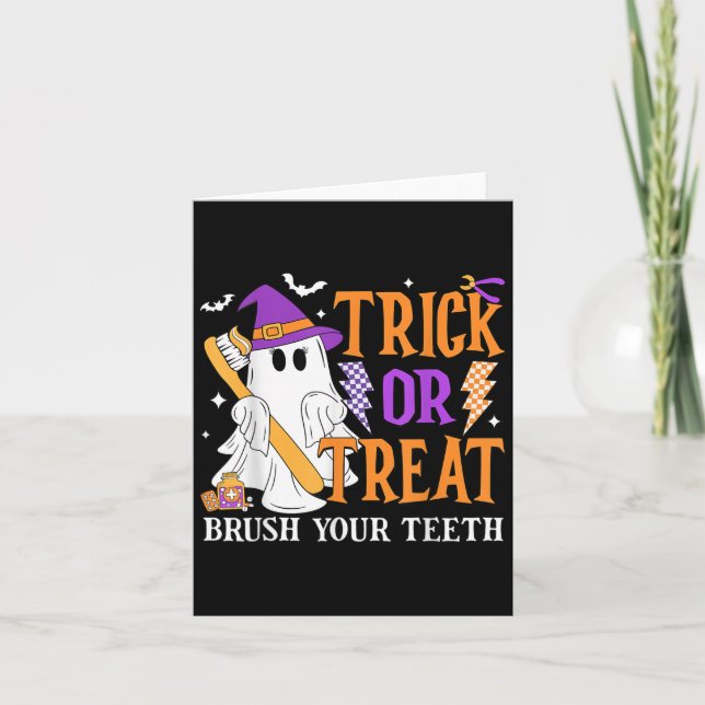Trick oder Treat Brush Ihre Zähne Niedlich Ghost H Karte (Vorderseite)