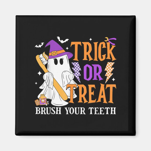 Trick oder Treat Brush Ihre Zähne Niedlich Ghost H Magnet (Vorne)