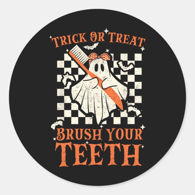 Trick oder Treat Brush your Teeth Dentist Hallowee Runder Aufkleber (Vorderseite)