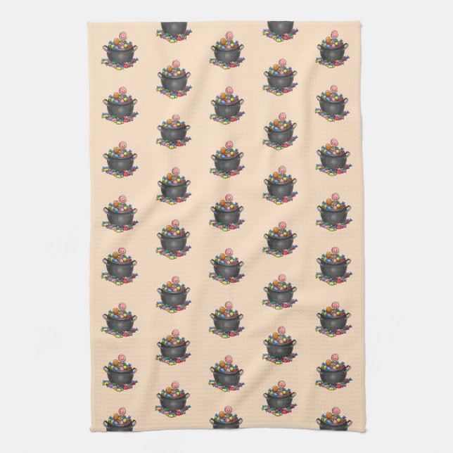 Trick oder Treat Candy Cauldron Geschirrtuch (Vertikal)