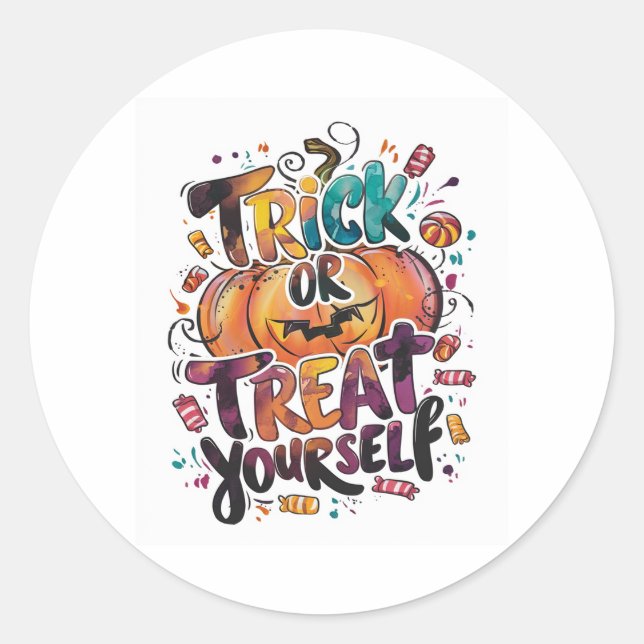 Trick oder Treat dich selbst Runder Aufkleber (Vorderseite)