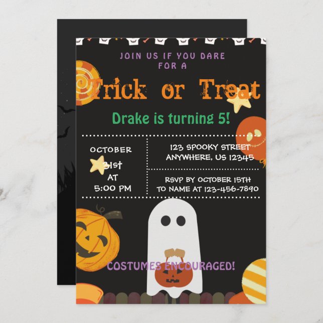 Trick oder Treat, Einladung zu Halloween (Vorne/Hinten)