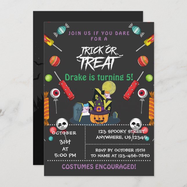 Trick oder Treat, Einladung zu Halloween (Vorne/Hinten)