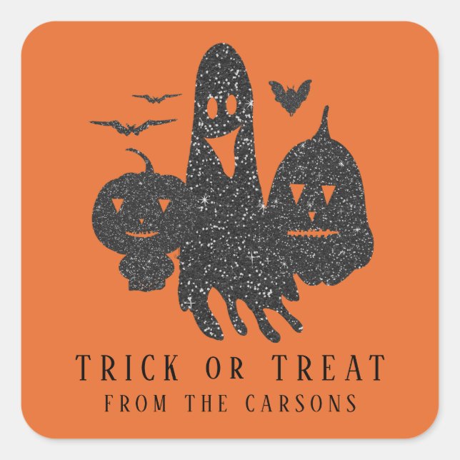 Trick oder Treat Favor Halloween Ghost Pumpkins Ba Quadratischer Aufkleber (Vorderseite)