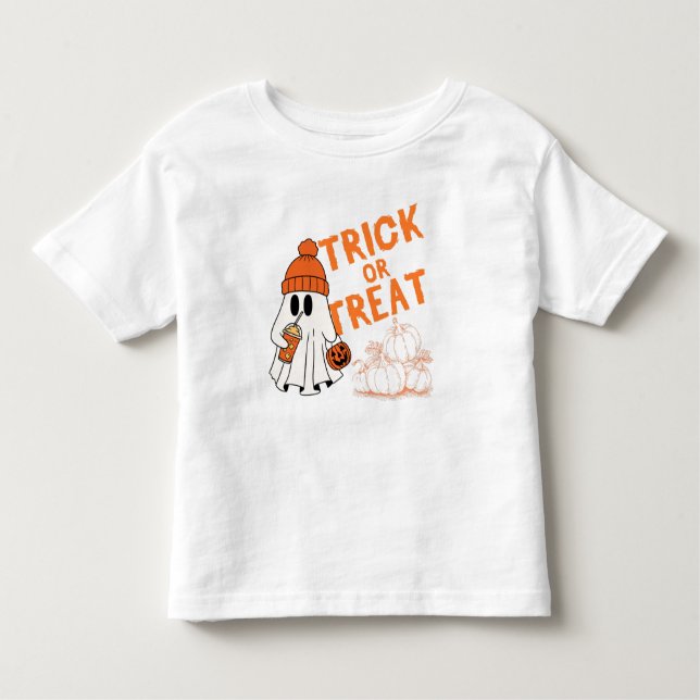 Trick oder Treat Ghost Design mit Kürbislatte Kleinkind T-shirt (Vorderseite)