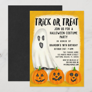 Trick oder Treat Ghost Halloween-Kostüm Geburtstag Einladung