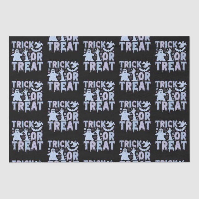 Trick oder Treat Ghosts Niedliches Schwarzes Hallo Seidenpapier (Vorderseite)