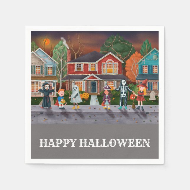 Trick oder Treat, glückliches Halloween Serviette (Vorderseite)
