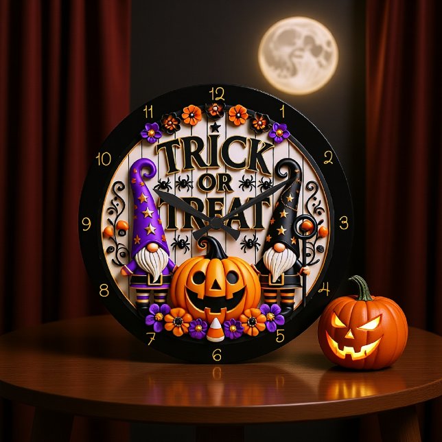 Trick oder Treat Gnome Große Wanduhr (Von Creator hochgeladen)