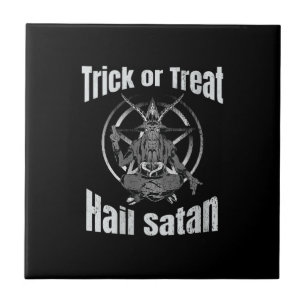 Trick oder Treat Hail Satan Pentagram Ziege Fliese
