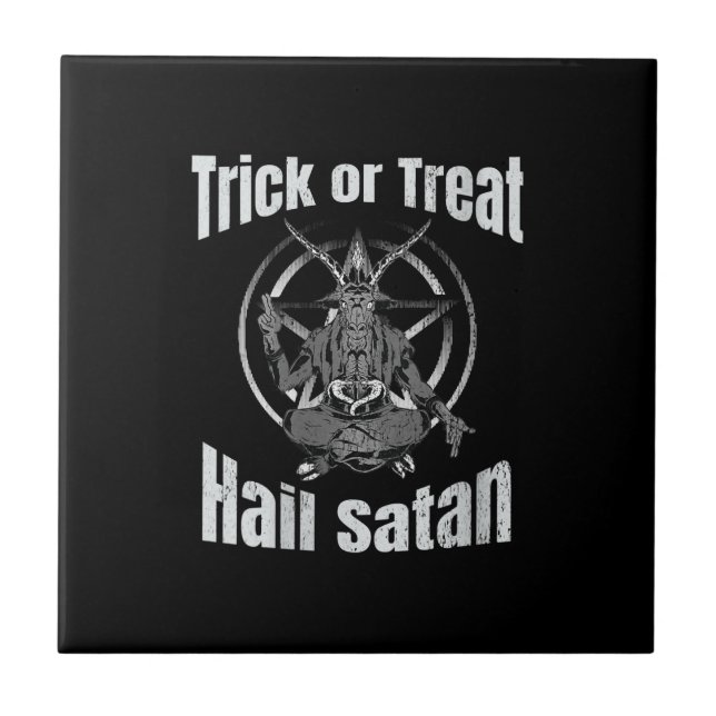 Trick oder Treat Hail Satan Pentagram Ziege Fliese (Vorderseite)