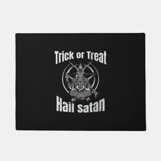 Trick oder Treat Hail Satan Pentagram Ziege Fußmatte (Vorderseite)