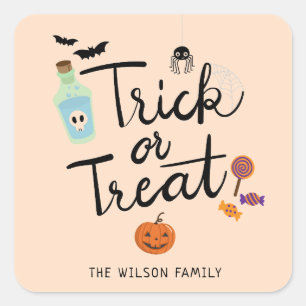 Trick oder Treat Halloween Candy Quadratischer Aufkleber