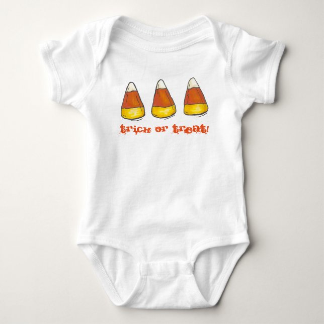 Trick oder Treat Halloween Candycorn Baby Strampler (Vorderseite)