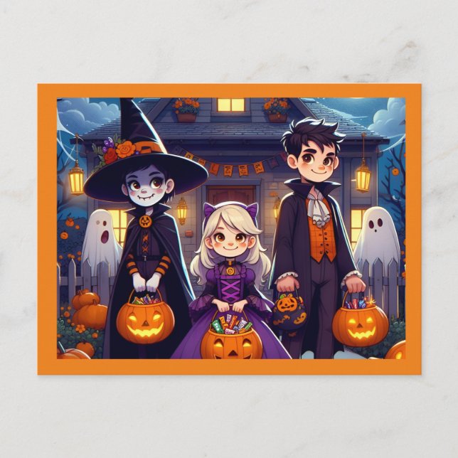 Trick oder Treat Halloween Children Postkarte (Vorderseite)