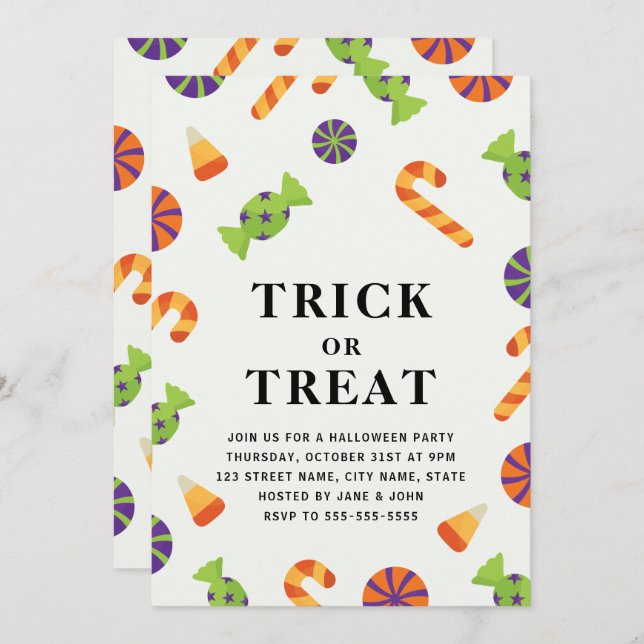Trick oder Treat Halloween Einladung mit Laken (Vorne/Hinten)