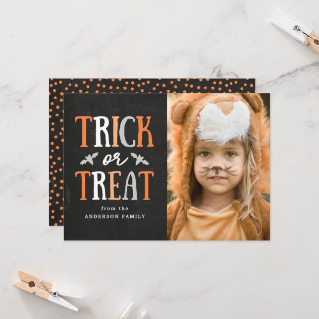 Trick oder Treat | Halloween-Fotokarte Karte (Vorderseite/Rückseite Beispiel)