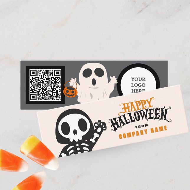 Trick oder Treat Halloween Gastgeber Vielen Dank Mini Visitenkarte (Ghost Friends Mini Halloween Business QR Thank You Cards for Trick / Trunk or Treating. Pack of 100)