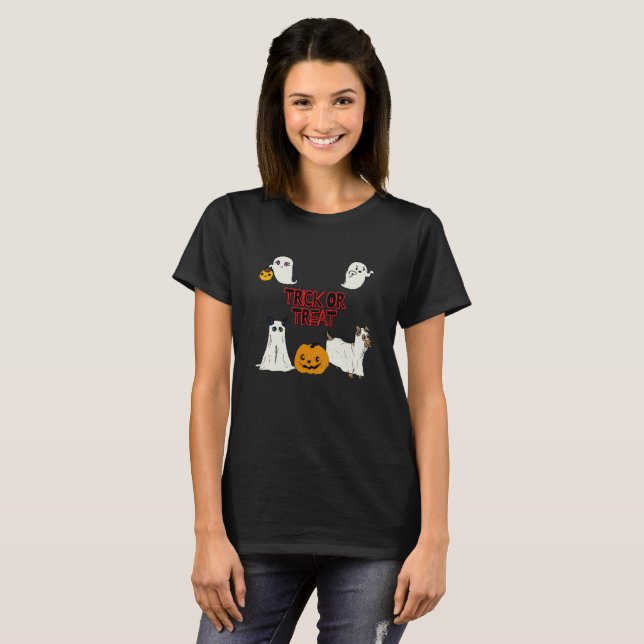 Trick oder Treat Halloween-Geister T-Shirt (Vorne ganz)