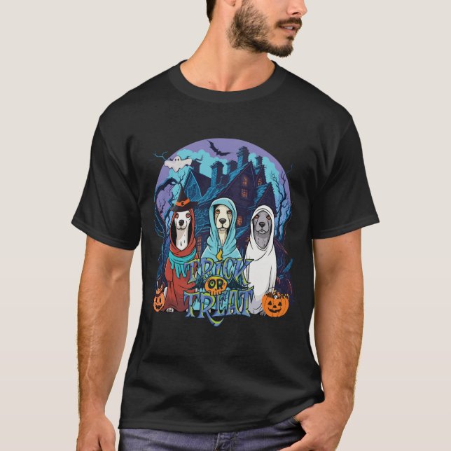 Trick oder Treat Halloween-Geisterhunde T-Shirt (Vorderseite)