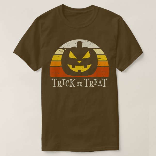 Trick oder Treat Halloween gestörter Retro-Sonnenu T-Shirt (Design vorne)