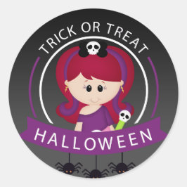 Trick oder Treat Halloween Girl Runder Aufkleber