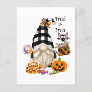 Trick oder Treat Halloween Gnome Postkarte