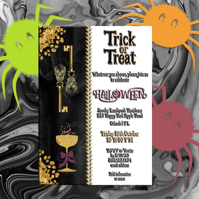 Trick oder Treat Halloween Gold Glitzer Skulls Einladung (Von Creator hochgeladen)