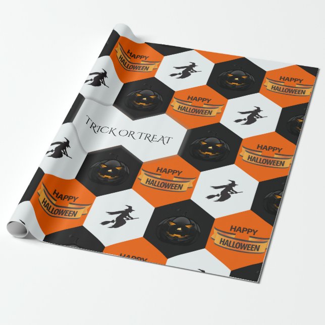 Trick oder Treat Halloween-Hexagons-Muster Geschenkpapier (Ungerollt)