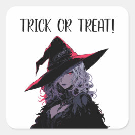 Trick oder Treat Halloween Hexe in einem schwarzen Quadratischer Aufkleber