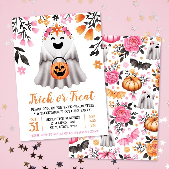 Trick oder Treat Halloween Kostüm Party Niedlich G Einladung (Trick or Treat Halloween Costume Party Cute Ghost Invitation)