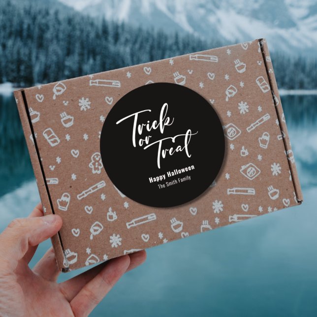 Trick oder Treat Halloween Leckerei Sticker (Modern Script Trick or Treat Happy Halloween Sticker )