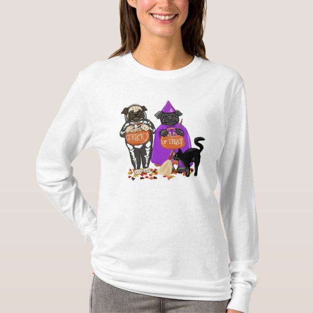 Trick oder Treat Halloween-Möpsen T-Shirt (Vorderseite)