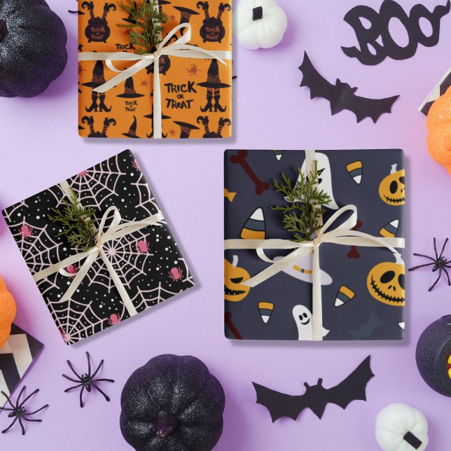 Trick oder Treat Halloween-niedliche Symbole Geschenkpapier Set (Trick or Treat Halloween cute symbols Wrapping Paper Sheets)