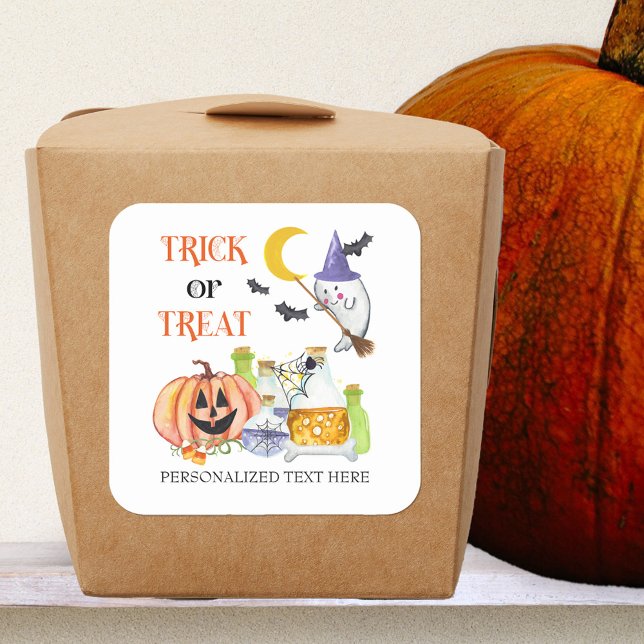 Trick oder Treat Halloween-Party Bevorzugung Quadratischer Aufkleber (Trick or Treat stickers for halloween visitors, baby shower or birthday party)