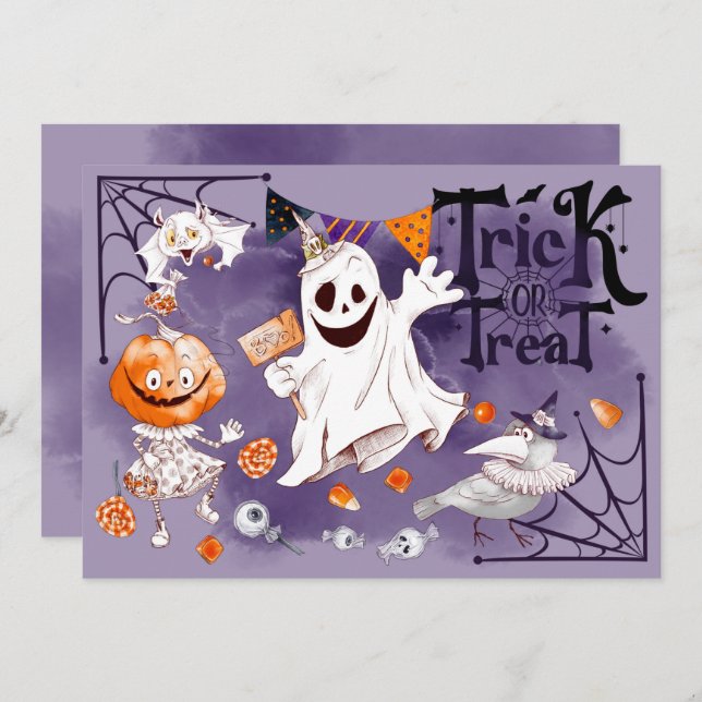 Trick oder Treat! Halloween-Party Einladung (Vorne/Hinten)