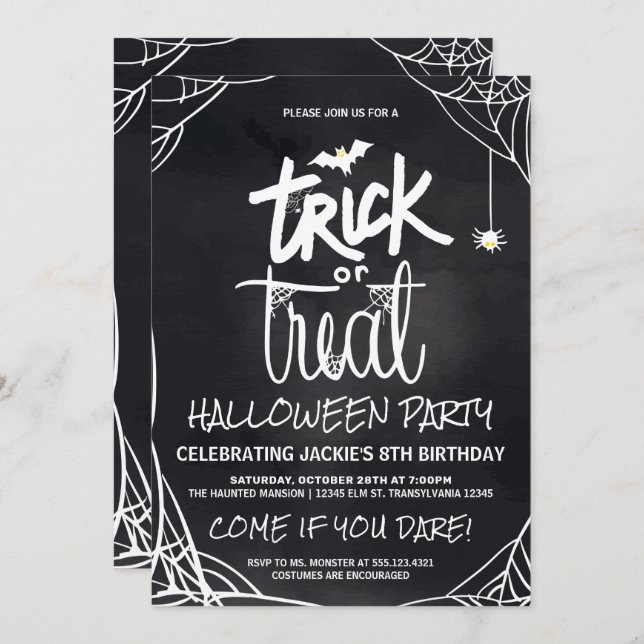 Trick oder Treat Halloween-Party Einladung (Vorne/Hinten)